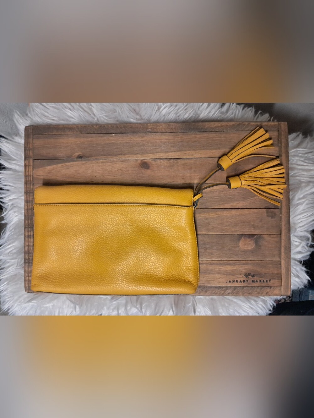 Tory Burch McGraw Yellow Pebbled Leather Crossbody Flap Bag Clutch - Picture 9 of 10